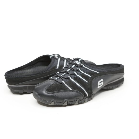Skechers Black Slip-On Sneakers Suede Fabric Clogs Mule Style Walking Shoes 7 - Picture 1 of 10